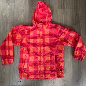 REI Girls Red Plaid Hooded Raincoat Girls XL(18) Womens Small